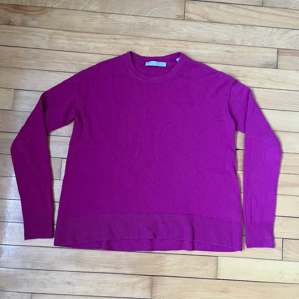 Vince Magenta 100% Cashmere Crewneck Sweater Womens XS Relaxed Fit Purple Knit